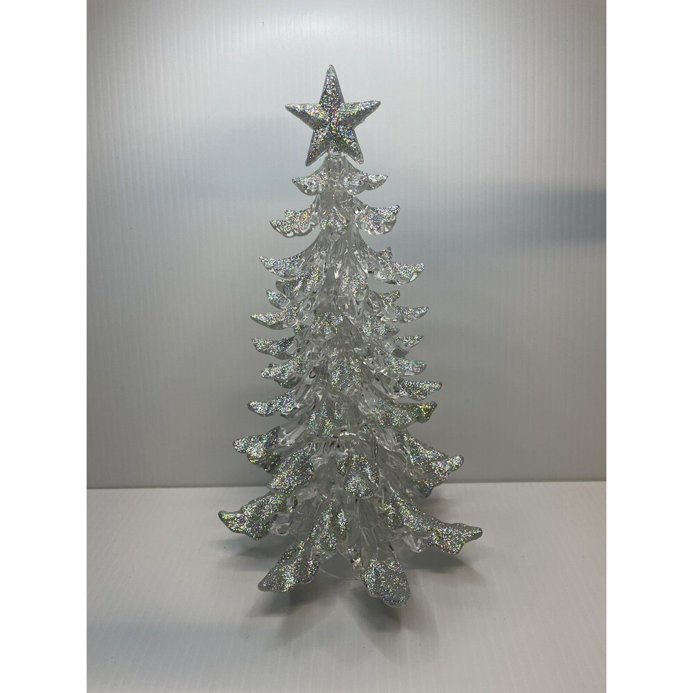 Glittery Clear Acrylic Christmas Tree Iridescent Sparkly Plastic 10 Inch Tall